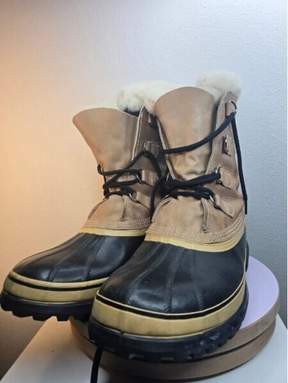 Vintage Sorel Caribou Men's 11 Waterproof Winter Snow Boots Tan Leather EUC